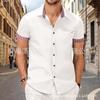 2023 Verão Transfronteiriço Novo Estilo Europeu e Americano Roupas Masculinas de Trabalho para Negócios Cardigã Slim Combinação de Cores Casual com Lapela Camisa de Manga Curta