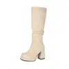 Otoño/Invierno 2026 Nuevas Botas Largas Impermeables de Plataforma de Suela Gruesa 40-43 Tacón Alto Estilo Punk Botas Ajustadas Botas de Jinete Transfronterizas