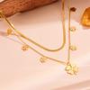 Collar con colgante de flor de doble cara apilado de dos capas de acero inoxidable chapado en oro real de 18 quilates, cadena elegante para clavícula con estrella simple de cinco puntas
