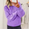 Suéteres de punto de color liso europeos y americanos de Amazon transfronterizos para mujer, nuevo suéter de punto de cuello redondo de manga larga de otoño e invierno, versátil