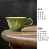 Série de conjunto de chá de cerâmica de bambu pintado à mão em laranja e verde: gaiwan, bule, xícara de chá, xícara do mestre, suporte para bule, porta-copos, xícara de justiça, coador de chá