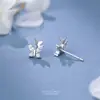 Brincos Duplos de Borboleta com Zircônia Cintilante para Mulheres Prata de Lei S999 Estilo Floresta Pequeno Fresco Design Nicho Brincos Totalmente Prata Atacado