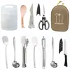 Juego de Utensilios y Cuchillos para Cocina Exterior de 12 Piezas de Acero Inoxidable Espátula Utensilios de Cocina Portátiles Suministros para Barbacoa Camping Tour en Coche