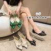 Zapatos de Punta para Mujer Primavera y Otoño Zapatos de Guisante Nuevos Versátiles Lazo Suela Suave Boca Baja Estilo Atardecer Zapatos Planos Suaves