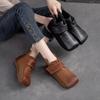 Botines cortos de mujer nuevos de otoño e invierno Shanghai Jiejie con velcro retro, suela suave de piel vacuna, punta cuadrada, casuales y cómodos