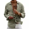 Amazon Comercio Exterior Transfronterizo Ropa de Primavera Nueva Llegada para Hombre Cardigan Delgado Holgado Color Sólido Solapa Versátil Lino Manga Larga Camisa