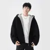 Sudadera con capucha y doble cremallera de peso pesado americano para hombre, Otoño Invierno, Piqué, Atractiva, Chaqueta Casual, Espesa, Bloque de Color, Cárdigan de Pareja