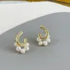 Brincos de pérola em forma de U com microincrustação doce requintada francesa, brincos femininos de temperamento, luxo leve, alta qualidade, personalidade, brincos versáteis brincos
