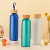 Wow Oh Transfronterizo Sencillo Tapa de Madera de Bambú Botella de Boca Pequeña Portátil de Mano Deportes Exterior Botella de Agua Taza de Agua Olla de Aluminio Botella de Agua de Aluminio