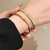 Pulsera de acero de titanio color dorado para mujer, pulsera de pareja con circonita de alta gama, pulsera de anillo liso de lujo ligero, joyería de nuevo estilo
