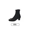 Botines de tacón grueso para mujer 2026, nueva colección otoño/invierno, punta cuadrada, gamuza, caña elástica, hebilla cuadrada con strass estilo francés, botines calcetín versátiles