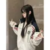 Cardigan Jaqueta Listrado com Zíper Casual Versátil Gola Reversível Unissex Moda Coreana Outono e Primavera Solto