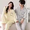 Pijama de Algodão Puro para Casal, Manga Longa e Calça Longa, Conjunto de Duas Peças Cardigan Masculino e Feminino, Conjunto de Duas Peças para Dormir e Lazer Transfronteiriço para Transmissão ao Vivo