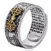 Anillo de Mortero Vajra Vintage para Hombre Anillo Abierto Artístico de Imitación de Plata Tailandesa Moda Estilo Chino Anillo para Hombre Sutra del Corazón
