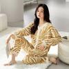 Pijama, Pantalones de Manga Larga, Ropa de Casa de Algodón Puro Casual y Cómoda para Mujer, Colores Contrastantes, Traje Casual Sencillo para Exterior de Otoño