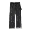 Jeans Largos Casuales Sueltos de Mezclilla con Parches de Graffiti Gal Splash-Ink y Rasgaduras