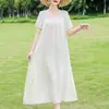 Nuevo Vestido de Algodón y Seda de Verano para Mujer, Corte Holgado, Adelgazante, Adecuado para Madres de Mediana Edad y Mayores, Elegante Vestido Largo, Vestido de Playa