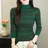 Suéter de tricô listrado com gola alta, blusa básica de manga comprida para mulheres, novo estilo outono 2026, suéter solto e fino, blusa interna