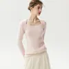 Diseño francés~Conjunto de dos piezas de cachemira para otoño e invierno estilo chal para mujer, ajuste ceñido, tejido de punto con cuello cuadrado