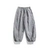 Pantalas Casuais Esportivas Leves Funcionais Black Fleet de Perna Larga Estilo Fino para Primavera e Verão para Homens e Mulheres com Cordão Calças Retas Soltas