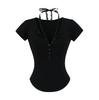 Camiseta de Manga Corta de Estilo Europeo y Americano de Dos Piezas Falsas para Mujer Verano 2025 Nuevo Top Camiseta Básica Ajustada Elástica con Pechera
