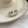 Anillo Trenzado de Doble Capa Vintage para Mujer, Moderno, Distintivo, Hueco, para el Dedo Índice, Estilo Frío, Estilo Antiguo, Imitación Plata Tailandesa, Anillo Abierto