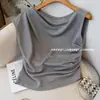 Moda Asimétrica de Hombro Descubierto Camiseta sin Mangas de Manga Corta Adelgazante Nuevo Estilo Verano 2025 Top sin Mangas con Hombro Inclinado