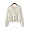 Cardigan de Tricô Trançado Feminino para Outono e Inverno, Tamanho Petite, Cardigan de Tricô Outono 2026, Jaqueta Curta, Top com Decote V