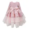 Vestido de Manga Longa para Meninas de Verão, Vestido Princesa de Luxo Leve, Vestido Bolo de Lantejoulas de Manga Longa em Veludo, Vestido para Menina de Aniversário Apresentadora de Piano