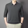 Camisa Polo Minimalista Japonesa de Outono com Meio Zíper e Manga Longa para Homens, Cor Sólida, Estilo Preguiçoso, Estética Ins, Versátil, Top com Gola.