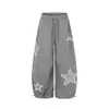 Calça Casual de Tecido Estampado Wide Leg Sazonal para Mulheres Verão Bordado de Letras Solta Retro Bolinhas Calça Reta