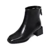 Botas Martin Retro Francesas com Zíper Lateral na Tornozeleira 2026 Novas Botas de Outono Inverno Bico Quadrado Botas Afuniladoras Botas Quentes de Algodão Femininas