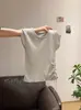 Menta Mambo 2025 Design Único e Chique com Cordão Tricô de Manga Curta Seda de Gelo Cintura Gola Redonda Top Emagrecedor para Mulheres