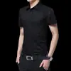 Nova Camisa Masculina de Manga Longa Primavera e Outono Juventude Homens de Negócios Gola Lapela Cor Sólida Fina Sem Ferro