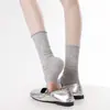 Meias de Pé Bufantes com Babados Brancas para Primavera Verão Finas Estilo Ballet Coberturas para Panturrilha Série miu Meias Cinzas Meio Pé Meio Panturrilha