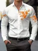 Camisa Masculina de Manga Longa para Comércio Exterior 2026 Novo Estilo Amazon Masculina Europeia Estampa Floral Gola Lapela Manga Longa