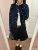 Cárdigan de punto retro de lunares estilo japonés con cuello redondo, nueva colección otoño/invierno para mujer, corte holgado, casual y versátil