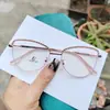 Nuevo negocio metal diamante ceja miopía marco de gafas moda viajero ojo de gato luz azul anti-reflejo plano