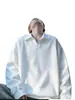Camisa polo masculina branca texturizada de manga longa, estilo americano outonal, tendência, modelagem solta, camisa básica para adolescentes