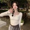 Camiseta de Manga Larga Francesa de Moda Niche con Estilo Otoño e Invierno Chica Caliente Sexy Estilo Deseo Puro Hombro Top de Punto Ins Mujeres