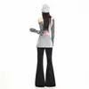 Pantalones casuales para mujer para comercio electrónico transfronterizo, pantalones de yoga de imitación de dos piezas, elegantes pantalones largos grises con aberturas acampanadas, pantalones largos negros, largo extendido gris