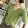 Atacado Transfronteiriço Malha Nova Estilo Primavera e Outono Cardigã Gola V Feminino Estilo Coreano Cor Sólida Solto Curto Outerwear Jaqueta Pequena