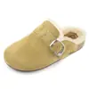 Nuevos Zapatos Birkenstock de Tacón Ultra Alto para Mujer Invierno 2025, Pantuflas Medias Casuales de Moda con Extra de Felpa y Piel, Zapatos Planos para Mujer
