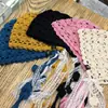 Turbante de Encaje Hueco con Borlas de Estilo Étnico para Mujer, Gorro Ligero de Punto para Primavera y Verano, Gorro Retro para Adelgazar el Rostro