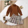 Conjunto de falda para niños más vendido en otoño en Amazon Europa y Estados Unidos, top a rayas con falda plisada a cuadros