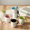 Tazas de Transferencia por Sublimación al por Mayor con Interiores de Color, Tazas de Café, Tazas de Agua, Tazas Recubiertas de Cerámica con Cucharas Adjuntas