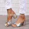 Comercio exterior en stock, nuevos zapatos de mujer de tacón grueso con lentejuelas y cordones de moda europea y americana, sandalias de tacón alto para mujer