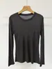 Camiseta de manga larga con cuello redondo, color seda suave nude, cómoda, de acetato de lyocell y seda de morera, para mujer, capa base de otoño