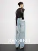 JocorbeiMarca de Luxo EquivalenteJeans de Perna Larga Vintage Desgastado Lavado com Manchas de Tinta Pintadas à Mão para Mulheres