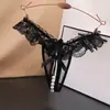 Tanga de Encaje Sexy de Cintura Baja Tentación Transparente con Abertura en la Entrepierna Pantalones de Masaje con Perlas Sexy para Mujer Pantalones T Calientes Gratis